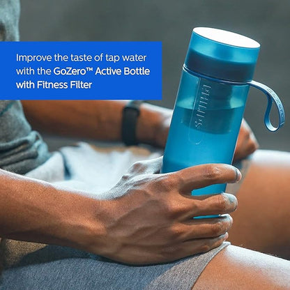 PHILIPS Water GoZero Active BPA-Free Water Bottle with Adventure River/Lake/Spring Water Filter for Hiking, Camping & Fitness Tap Water Filter for Gym, Sport Squeeze Bottle, Lightweight, Grey, 20 oz