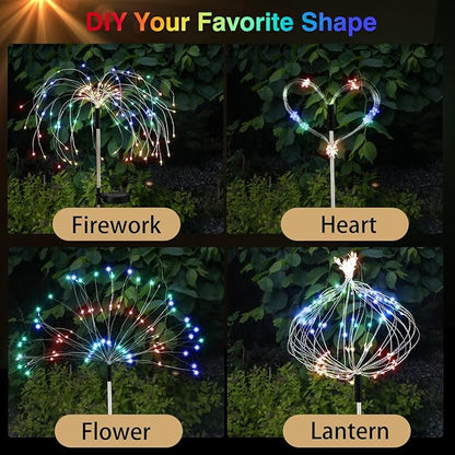 Firework Solar Garden Lights, 120 LED Solar Firework Lights with 8 Lighting Modes, Waterproof Sparkler Starburst Solar Lights Outdoor for Yard Porch Patio Backyard Decor Present, 4 Pack