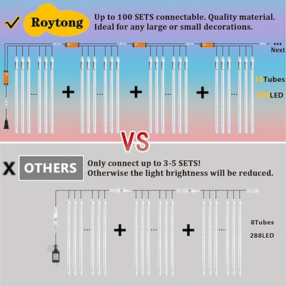 High Brightness 10 Tube 540 LED 20 Inch Meteor Shower Rain Lights Cascading Falling Rain Outdoor Lights for Christmas Roof Eaves Tree Decoration Icicle Raindrop