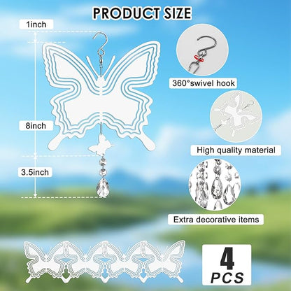 Sublimation Wind Spinner Blanks 8 Inch 4 Pack Wind Spinners Sublimation Blanks with Crystal Pendant Aluminum Metal Wind Spinners for Yard Garden Indoor Outdoor Window Porch Decoration（Butterfly