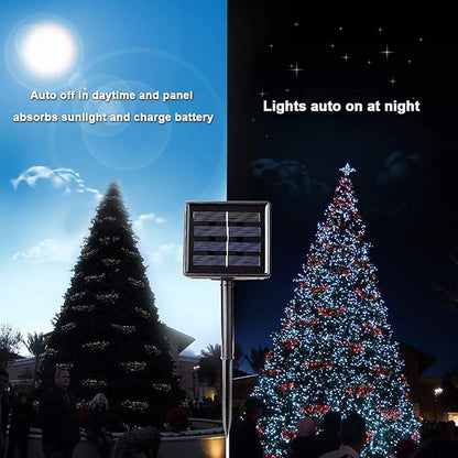 Toodour Solar Christmas Lights, 121ft 350 LED 8 Modes Solar String Lights, Waterproof Solar Outdoor Christmas Lights for Garden, Patio, Holiday, Party, Balcony, Christmas Decorations (White)