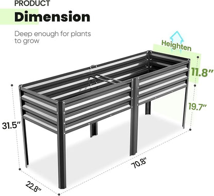 KING BIRD Raised Garden Bed with Legs Galvanized Large Elevated Planter Box for Backyard, Patio, Balcony, 600lb Capacity, Dark Grey 70.9x22.8x31.5 in