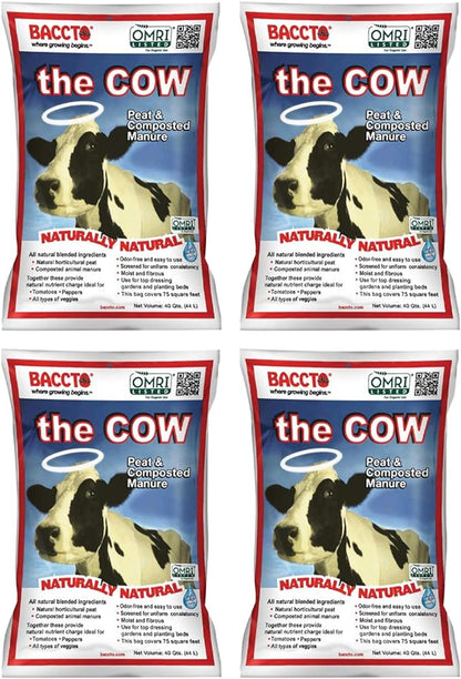 Baccto 1640 Wholly Cow Horticultural Compost and Manure for Soil Amendment, Lawn Care, & Garden Beds, 40 Quart Bag (4 Pack)