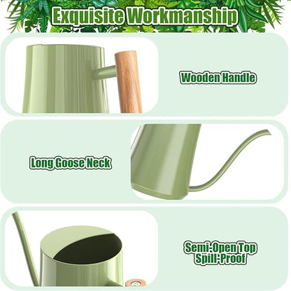 Watering Can Indoor Plants 35oz Sage Green Water Can Indoor Metal Small Water Can Pot with Long Spout for House Bonsai Plants Garden Flower Decorative