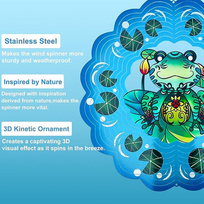 Frog Wind Spinners 3D Hanging Wind Spinner Frog Ornament Gifts for Women Mom Grandma,12inch Metal Wind Kinetic Sculpture for Outdoor&Indoor Decor, Yard Art, Garden Decoration