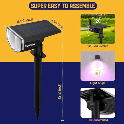 Kyosho Solar Color Spot Lights Outdoor, 9 Lighting Modes Halloween Christmas Lights, 38 LEDs Color Changing Waterproof RGBW Multicolor Tree Pool Solar Spotlight, 2 Pack