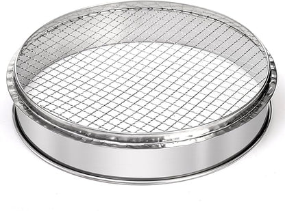 Suwimut Soil Sifter for Gardening, 12 Inch Large Stainless Steel Soil Sieve with 0.39 Inch Mesh, Garden Sifting Screen for Dirt, Sand, Rock, Filtration, Compost and Bonsai