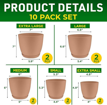 Planter Pots with Drainage Holes - Lightweight, Durable, and Space-Saving Pots for Indoor and Outdoor - Versatile Functionality, Simple Modern Design, Set of 10 Plastic Planter Pots - Pink