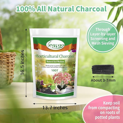 Legigo 10QT All Natural Horticultural Charcoal- Activated Hardwood Plant Charcoal for Soil Amendment, Conditioning Bonsai Soil, Succulent Soil, Terrarium Supplies, Indoor Plant Potting Soil