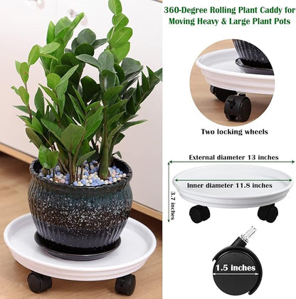 8 Packs Plant Caddy with Wheels 11.8" Plastic Rolling Plant Stands Heavy-duty Plant Dolly with Casters Indoor Outdoor Wheeled Plant Roller Base Large Planter Saucers Plant Mover