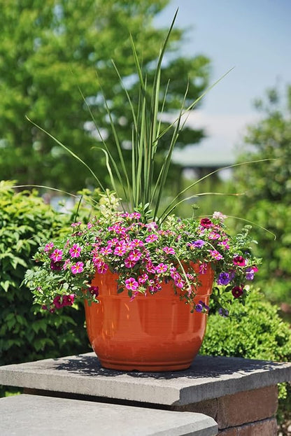 Garden Elements Indoor/Outdoor Glazed Brushed Happy Plastic Planter, Large, Bright Orange, 15" (Pack of 2)