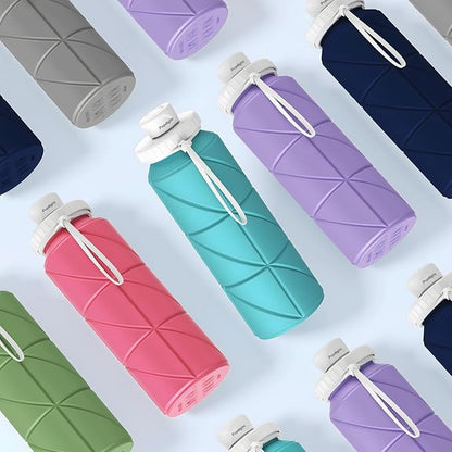 Collapsible Water Bottle Foldable Silicone Travel Water Bottle Leakproof Flexible BPA Free Portable,Folding Water Bottle Lightweight for Camping, Hiking,Sports Water Bottles Travel 23oz