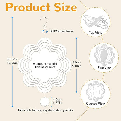 Sublimation Wind Spinner Blanks, 8 Pack 10 Inch 3D Aluminum Metal Hanging Wind Spinner Bulk for Garden Yard Outdoor, Window Porch Decoration for Heat Press Transfer DIY (16. Luchy-flower-8pcs)