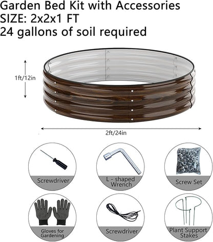 Galvanized Metal Raised Garden Bed Kit for Gardening Outdoor Planter Grow Garden Box Raised Flower Bed Round Galvanized Planter Outdoor 2x2x1FT