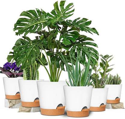 GARDIFE Plant Pots 8/7/6.5/6/5.5/5 Inch Self Watering Planters with Drainage Hole, Plastic Flower Pots, Nursery Planting Pot for All House Plants, African Violet, Flowers, and Cactus,White