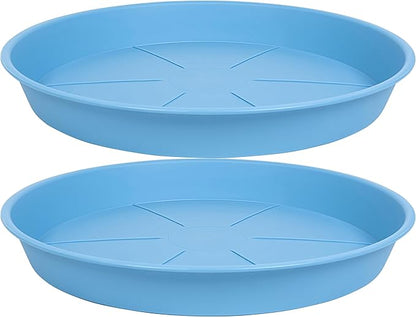 2 Pack of Plant Saucer Tray 19 inch, Heavy Duty Plastic Pot Plant Drip Trays Saucers for for Indoors Outdoor, Plant Water Tray for Planters 16-19" (19", Light Blue)