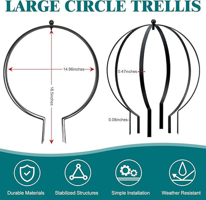 2 Pcs Large Metal Circle Trellis Garden Obelisk Sculpture Globe Trellis for Climbing Plants Outdoor Potted Round Planter Trellis Garden Decor for Patio Doorway Black 18.50 x14.96''