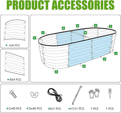 SnugNiture Galvanized Raised Garden Bed, 4x2x1ft Oval Metal Planter Box for Planting Outdoor Plants Vegetables