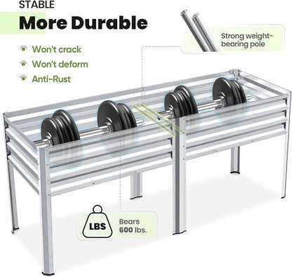 KING BIRD Raised Garden Bed with Legs Galvanized Large Elevated Planter Box for Backyard, Patio, Balcony, 600lb Capacity, Silver 70.9x22.8x31.5 in