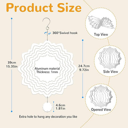 Sublimation Wind Spinner Blanks, 8 Pack 10 Inch 3D Aluminum Metal Hanging Wind Spinner Bulk for Garden Yard Outdoor, Window Porch Decoration for Heat Press Transfer DIY