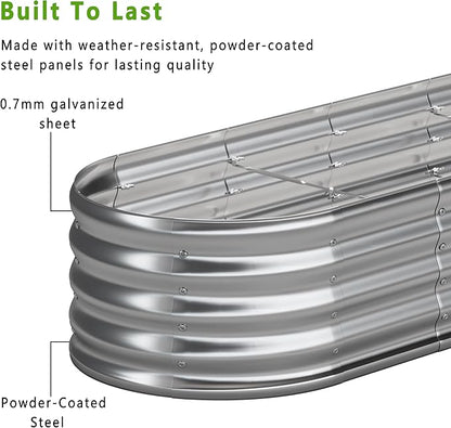 KFN 2PCS 4x1.8x1FT Galvanized Raised Garden Bed,Raised Garden Bed Kit-Oval Metal Vegetable Box,Large Planter Flower Boxes Outdoor,Planting for Vegetables,Flower,Herb,Sliver,0.7mm