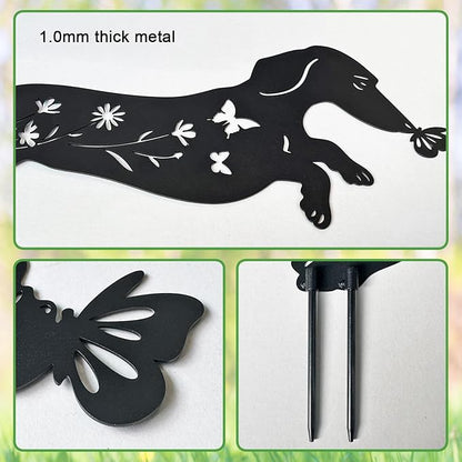 Pack 2 Dog Metal Garden Decor for Outside,Dachshund Silhouette Garden Stakes,Garden Statues for Yard,Lawn,Pathway