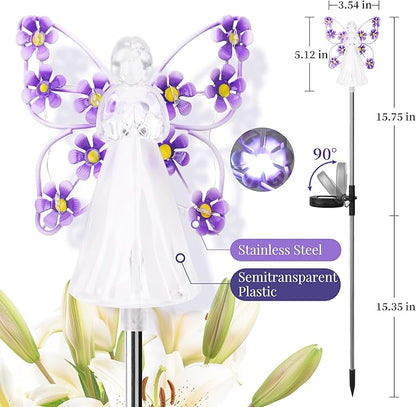 GIGALUMI Solar Angel Garden Stake Lights - 4 Pack Angel Solar Lights Outdoor Garden, Eternal Light Angel with 7 LEDs for Cemetery Grave Decorations, Memorial Gift, Christmas Yard Art, Sympathy Gift