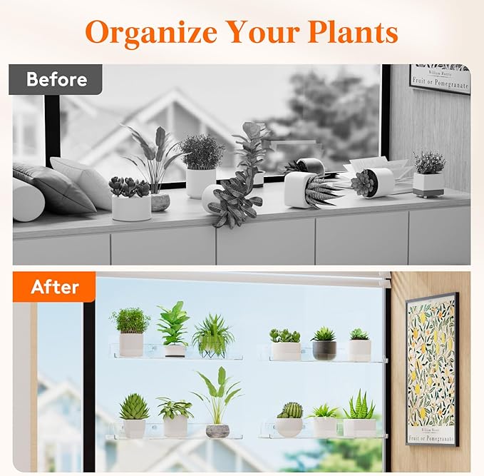 Lifewit Window Plant Floating Shelves 15 inch, 3 Pack Acrylic Suction Cup Shelf, Window Sill Extender for Indoor Succulent Plants, Micro Greens, Seed Starter Pots, Herb Planters
