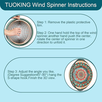 TUOKING Mandala Wind Spinners Outdoor Metal 3D Hanging Art Wind Spinner 12 Inch Stainless Steel for Yard and Garden Decoration Worth Gift for Women
