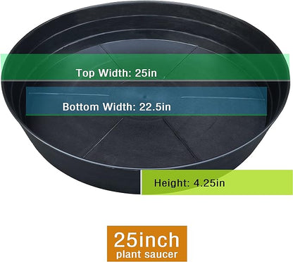 25 Inch Extra Large Plant Saucers, Extra-Deep 4.25 in Black Drip Trays for Flower Pot, Heavy Duty Drainage Tray Indoors No Holes, 2 Pack Plastic Planter Plate Water Catcher for Pots Base 20 21 22 in