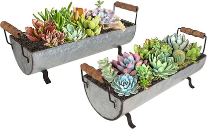 Galvanized Metal Trough Succulent Planter Farmhouse Metal Tray Rustic Tabletop Centerpiece Décor Set of 2