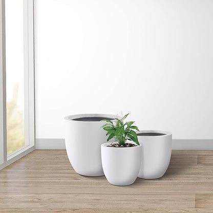 Kante 18",14",10" Dia Concrete Round Planters (Set of 3), Outdoor Indoor Large Planter Pots with Drainage Hole and Rubber Plug for Home Patio Garden, Pure White