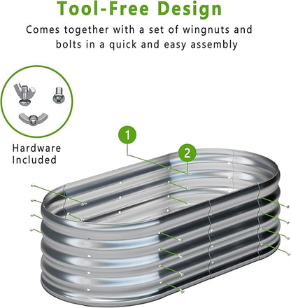 KFN 2PCS 4x1.8x1FT Galvanized Raised Garden Bed,Raised Garden Bed Kit-Oval Metal Vegetable Box,Large Planter Flower Boxes Outdoor,Planting for Vegetables,Flower,Herb,Sliver,0.7mm