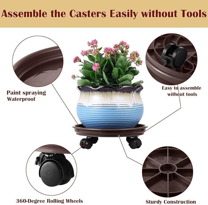 5 Packs Plant Caddy with Wheels 11.8" Plastic Rolling Plant Stands Heavy-duty Plant Dolly with Casters Indoor Outdoor Wheeled Plant Roller Base Large Planter Saucers Plant Mover