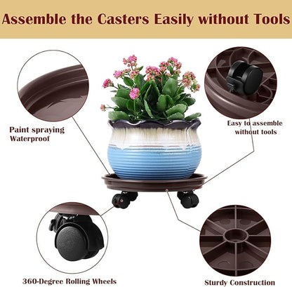 5 Packs Plant Caddy with Wheels 11.8" Plastic Rolling Plant Stands Heavy-duty Plant Dolly with Casters Indoor Outdoor Wheeled Plant Roller Base Large Planter Saucers Plant Mover