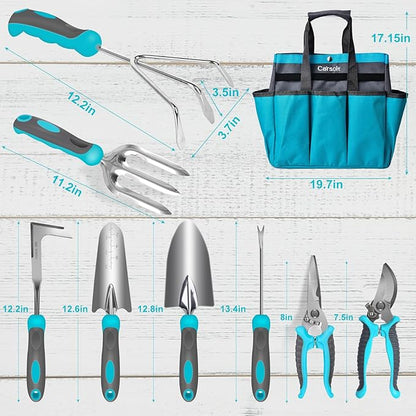 Gardening Tools, Carsolt 10 Piece Heavy Duty Stainless Steel Garden Tools Set with Ergonomic Rubber Handle. Variety of Gardening Hand Tools for Planting Gardening Kit with Gift Box Ideal Garden Gifts