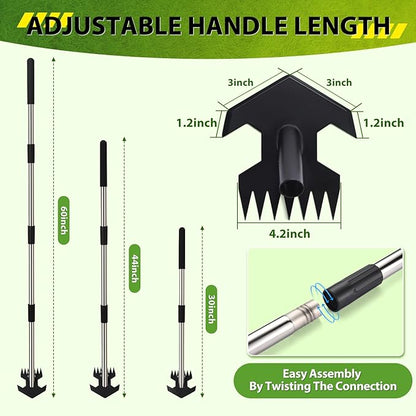 Hoe Garden Tool, Scuffle Garden Hoe for Weeding with 30-60 Inch Steel Long Handle, Dual Use Sharp Gardening Hula Hoe, Adjustable Rocket Shaped Weed Remover Action Hoe