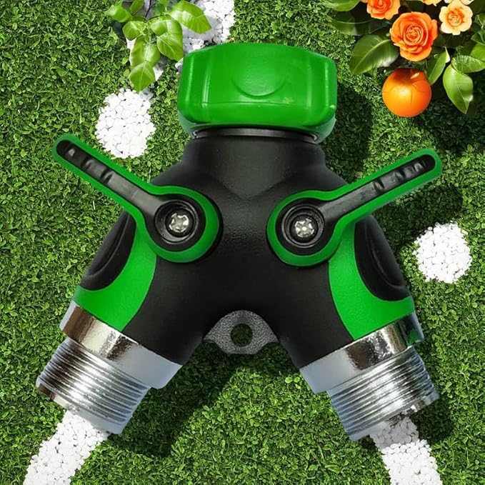 Set of 2 Y Hose Splitters 2 Way, Hose Connector Garden Outdoor Faucet -Water Tap Garden Hose Shut Off Valve Connector for Lawn and Garden- with Comfortable Rubberized Grip (HSLG58)