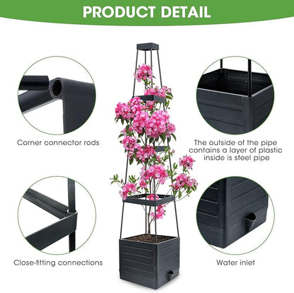 Raised Garden Bed Planter Box with Trellis, 58” Tomato Cage Planter Raised Garden Bed with Trellis for Climbing Vegetables Plants Tomato Cage w/Self-Watering, Indoor Outdoor Use (2)