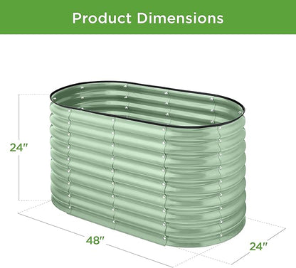 Best Choice Products 4x2x2ft Outdoor Metal Raised Garden Bed, Oval Deep Root Planter Box for Vegetables, Flowers, Herbs, and Succulents w/ 101 Gallon Capacity, Rubber Edge Guard - Sage Green