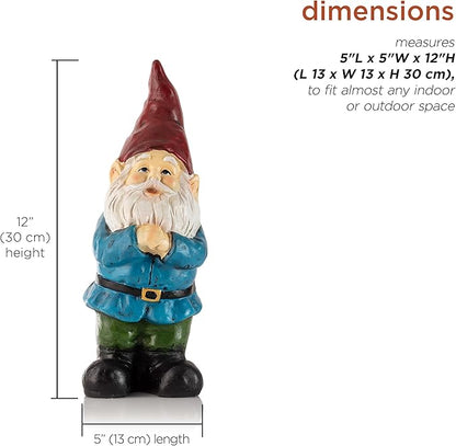 Alpine Corporation 12" Tall Classic Outdoor Garden Gnome Yard Statue Decoration