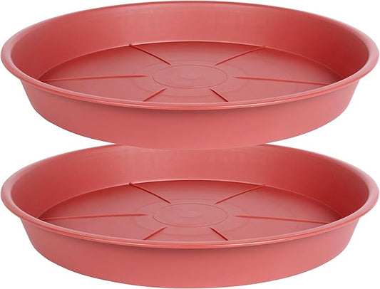2 Pack of Plant Saucer Tray 14 inch, Heavy Duty Plastic Pot Plant Drip Trays Saucers for for Indoors Outdoor, Plant Water Tray for Planters 13-14" (14", Clay)