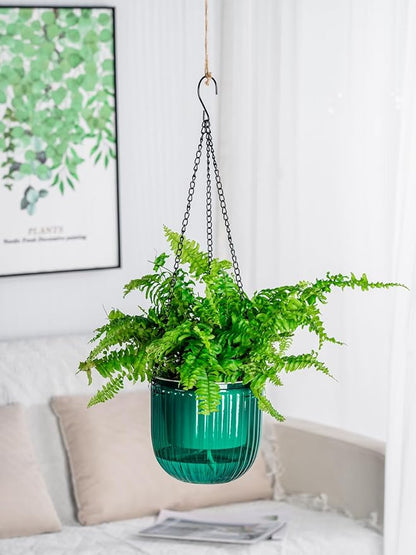 6.5 Inch 2 Pcs Self Watering Hanging Planter Indoor Plant Pots Drainage Holes, Outdoor Hanging Planters Flower Pot Basket, Visible Water Level, Plant Hanger Home Decor, Gardening