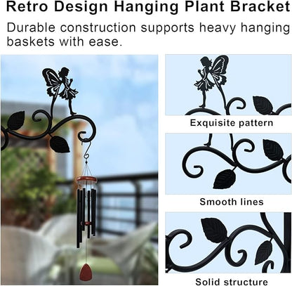 Hanging Plants Bracket 12" Angel Planter Outdoor Hooks Hangers for Flower Baskets Pot Bird Feeder Wind Chimes Lanterns Patio Garden Outdoor Indoor Metal Black, 4 Pack