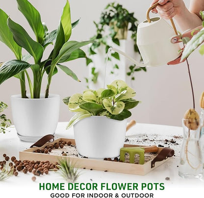 Eco Friendly Plant Pot Set -5-Pack Home Decor Flower Indoor and Outdoor Plastic Pots with Drainage Holes, Assorted Sizes (7", 6.6", 6", 5.3", 4.8") - Stackable Garden Versatile Planters