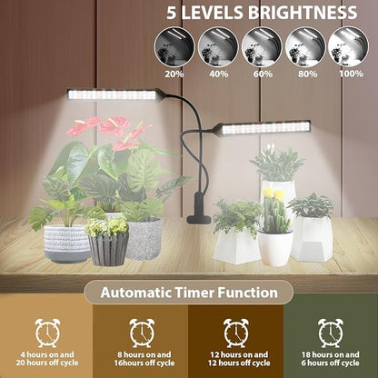 Grow Light LED Gooseneck Lamp,6500K 80W Full Spectrum 144 LED Plant Lamp Clip-on Desk for Indoor Plants Growing, Timer Setting 4/8/12/18H & 5 Dimmable Levels