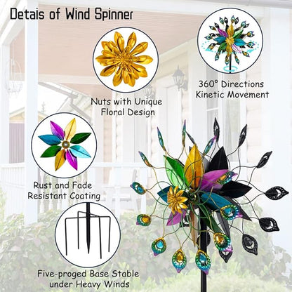 DREAMYSOUL Outdoor 360 Degree Wind Spinner, Metal Wind Spinners for Yard and Garden Large Wind Sculpture Garden Decor (66 * 16 Inches)