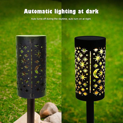 Solar Pathway Lights 6 Pack Star Moon Solar Lights Waterproof Garden Light for Yard Lawn Path Patio Outdoor Decor Gifts Warm White (Modern)