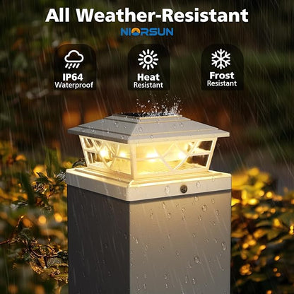 NIORSUN Solar Post Lights Outdoor 6 Pack, 2 Modes LED, Deck Fence Post Solar Lights for 3.5x3.5 4x4 5x5 5.5x5.5 Caps Patio Garden Decoration, White
