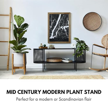 Fox & Fern Bamboo Plant Stand — 11.8 Inch Fixed Size Wooden Mid Century Planter Stand for Indoor Plants; Raised Large Flower Pot Holder for Indoor Big Pots; Plug In Design; Two Height Options - Bamboo